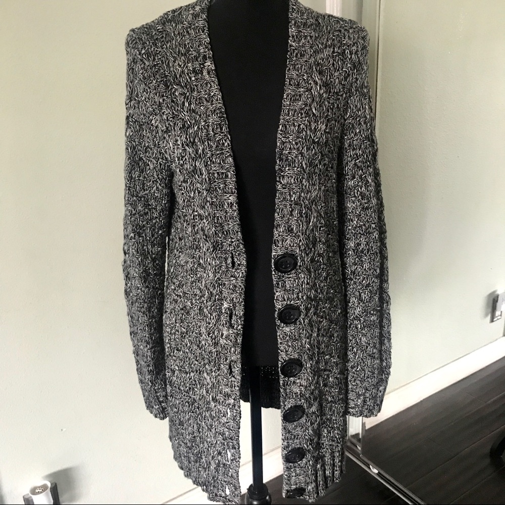 Black And White Chunky Long Line Cardigan